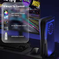 Mytrix 2-in-1 Translucent Black Faceplates for PS5 Disc Edition + RGB LED Light Strips Kit for PlayStation 5, LED Strip with Music Sync