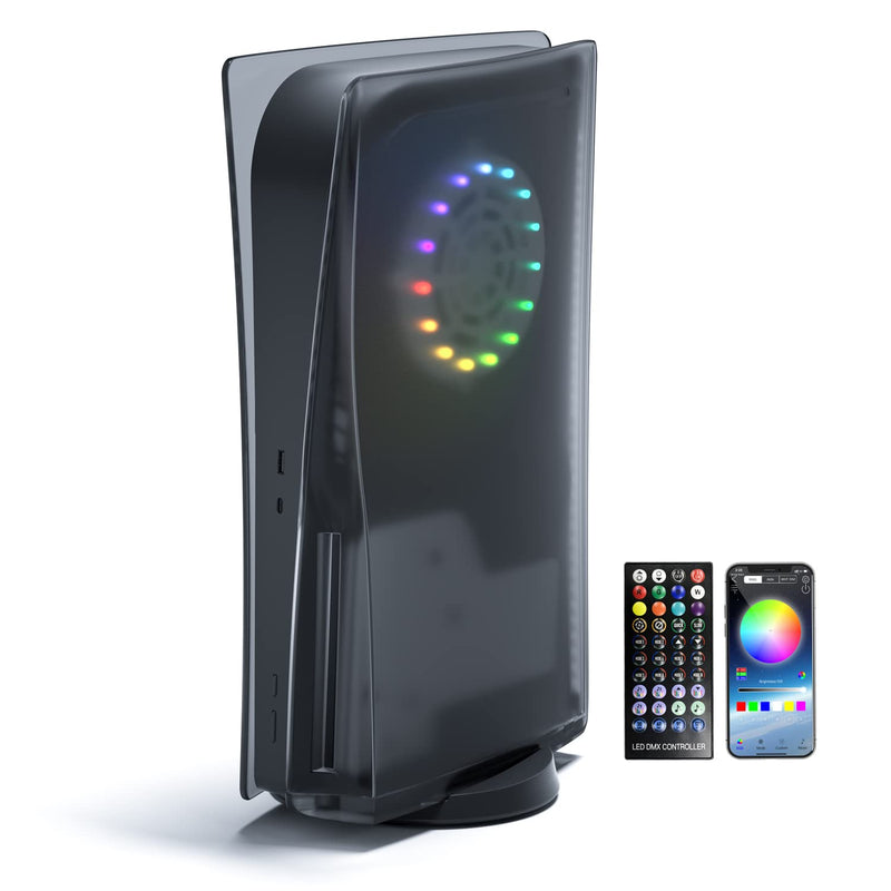 Mytrix 2-in-1 Translucent Black Faceplates for PS5 Disc Edition + RGB LED Light Strips Kit for PlayStation 5, LED Strip with Music Sync