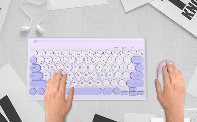 Mytrix Multi-Device Bluetooth Wireless Keyboard - Purple, with Easy-Switch for Up to 4 Devices, Laptop, Windows, Mac, Chrome OS, Android, iPadOS