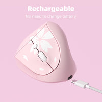 Mytrix Sakura Cherry Pink Wireless Ergonomic Vertical Mouse, 2.4GHz 800/1200/1600 DPI - Right Handed for Laptop, Desktop, Windows, Mac OS, Linux
