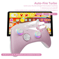 Mytrix Pink Glitter Gradient Wireless Pro RGB Controller with Programmable Back Buttons and Turbo, for Nintendo Switch, PC, Android & iOS