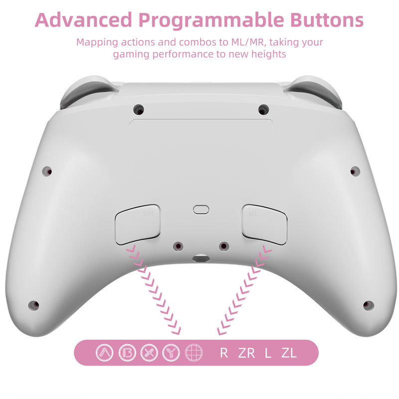 Mytrix Pink Glitter Gradient Wireless Pro RGB Controller with Programmable Back Buttons and Turbo, for Nintendo Switch, PC, Android & iOS