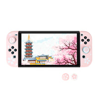 Nintendo Switch OLED Sakura Cherry Pink Protective Shell Case for 2021 Switch OLED, Dockable Anti-Scratch Slim Case with Cherry Joytick Caps