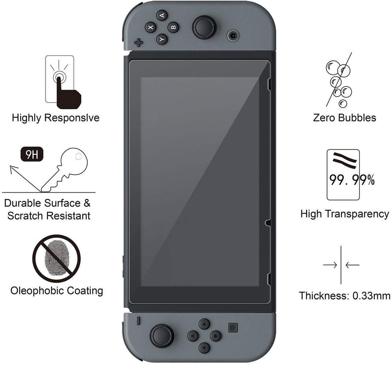 Nintendo Switch Console Screen Protector - 9H Tempered Glass Screen Protector with Installation Guide Stickers and Wipes
