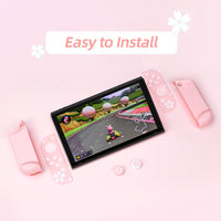 Nintendo Switch OLED Sakura Cherry Pink Protective Shell Case for 2021 Switch OLED, Dockable Anti-Scratch Slim Case with Cherry Joytick Caps