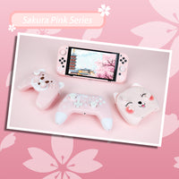 Nintendo Switch OLED Sakura Cherry Pink Protective Shell Case for 2021 Switch OLED, Dockable Anti-Scratch Slim Case with Cherry Joytick Caps