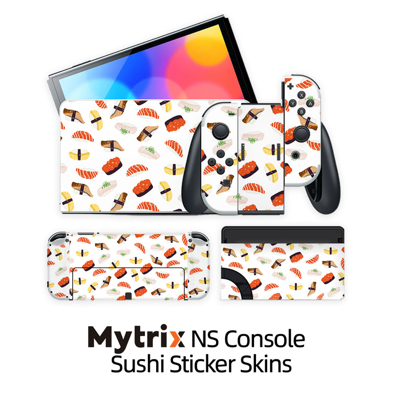 Sushi Patterned Nintendo Switch OLED Console JoyCon and Dock Skin Sticker